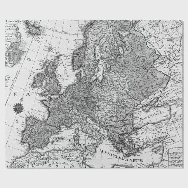 Papel de embrulho preto e branco de mapas antigos (Aberto)