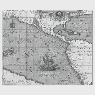 Papel de embrulho preto e branco de mapas antigos