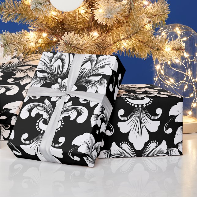 Papel de embrulho preto e branco elegante Damask e (Criador carregado)