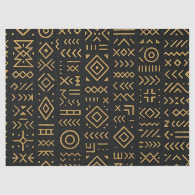 Papel de embrulho preto e tribal afro-luxo e Doura (Frente )