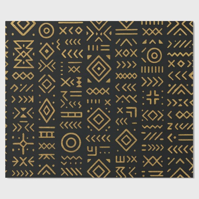 Papel de embrulho preto e tribal afro-luxo e Doura (Aberto)