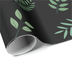 Papel de embrulho preto Folha verde Padrão contínu