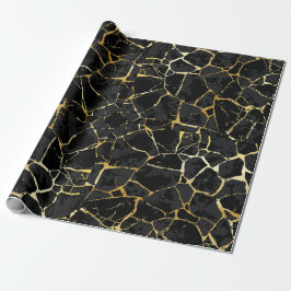 Papel de embrulho Preto Kintsugi Veia Dourada