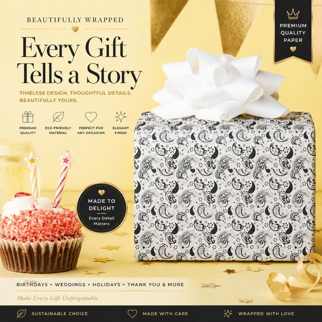 Papel de embrulho preto personalizado com paisley (Criador carregado)