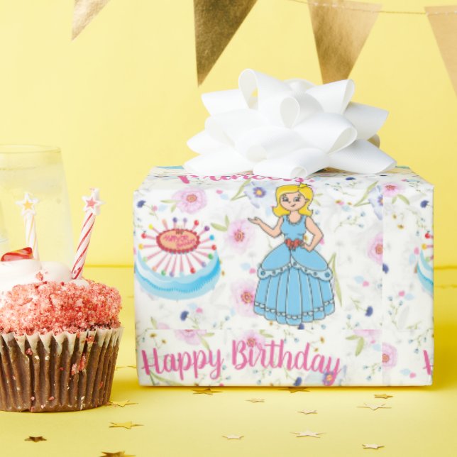 Papel de embrulho Princesa de aniversário (Festa de aniversário)