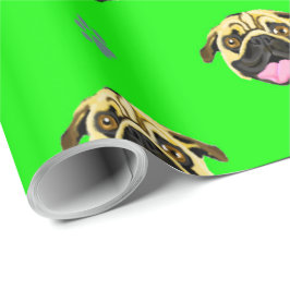 Papel de embrulho Pug Face Verde