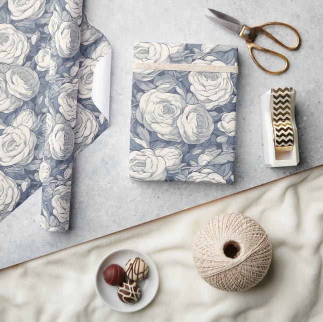 Papel de embrulho retrô de flor de rosa radiante (Artesanato)