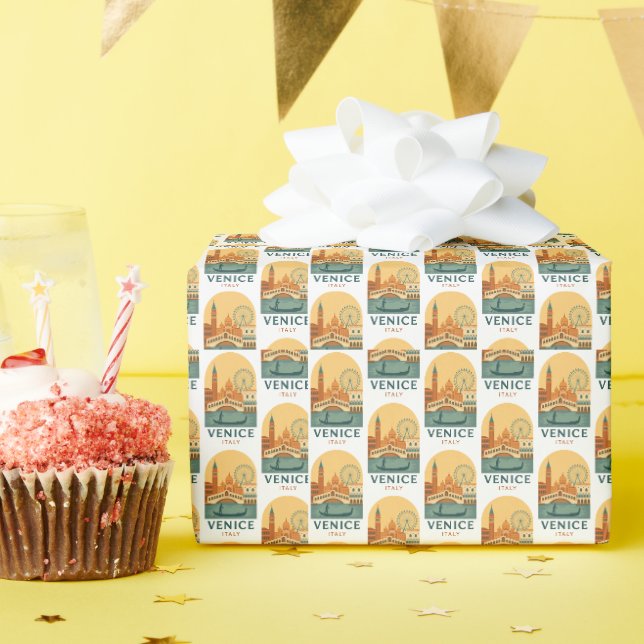 Papel de embrulho retrô Veneza Itália - Gôndola (Festa de aniversário)