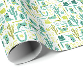 Papel de embrulho retro western | Turquesa e Lima