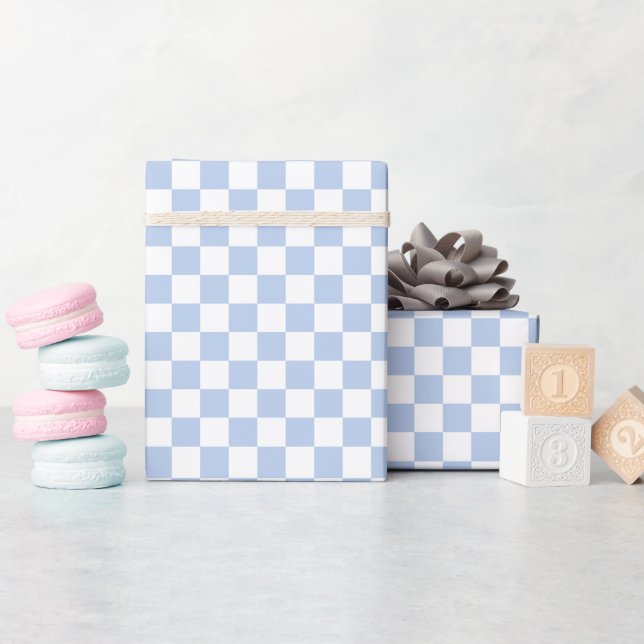 Papel de embrulho rolo xadrez azul céu branco maci (Chá de bebê)