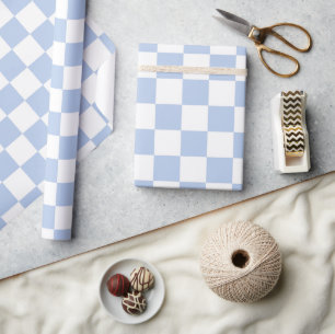 Papel de embrulho rolo xadrez branco azul céu suav