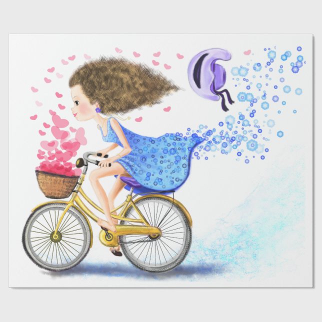 Papel de embrulho romântico de menina com biciclet (Aberto)