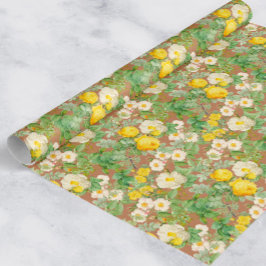 Papel de embrulho Rosa Amarela Vintage em Blush Qu