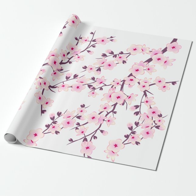 Papel de embrulho rosa branco Flor de Cerejeira (Desenrolado)