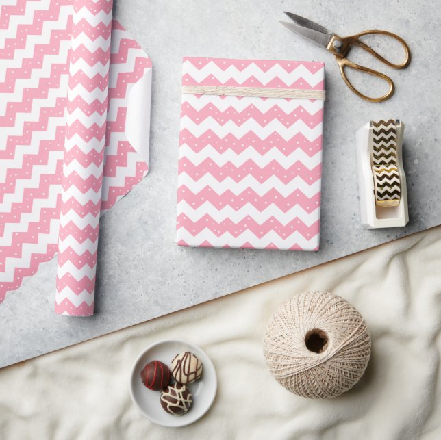 Papel de Embrulho Rosa Chic Xadrez V Chevron (Artesanato)
