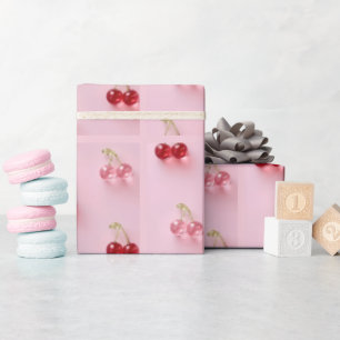 Papel de embrulho rosa com padrão de cereja em vid
