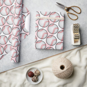Papel de embrulho rosa de aniversário de beisebol