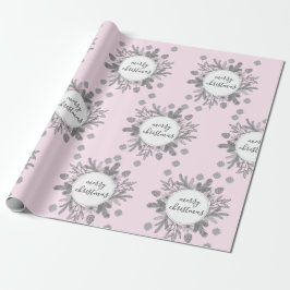 Papel de embrulho rosa de galhos rústicos de Natal