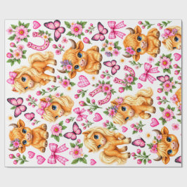 Papel de embrulho rosa de vaca e pônei Western Hig