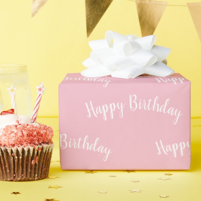 Papel de embrulho rosa e branco de aniversário fel (Festa de aniversário)
