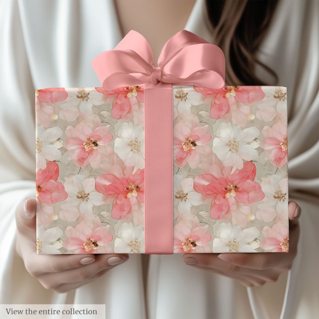 Papel de embrulho rosa e dourado moderno para 90º  (Trendy powder pink and gold 90th birthday wrap)