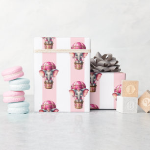 Papel de embrulho rosa e listra branca Elefante