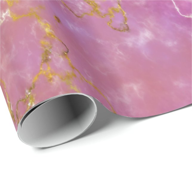 Papel de embrulho rosa e roxo com folha de ouro (Ponta do rolo)