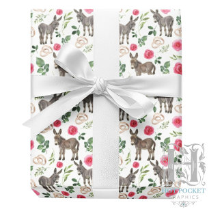 Papel de Embrulho Rosa Floral Burro Rústico
