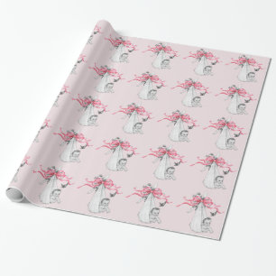 Papel de embrulho rosa para chá de bebê retrô
