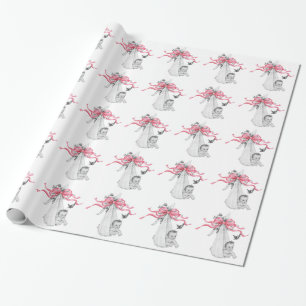 Papel de embrulho rosa para chá de bebê retrô