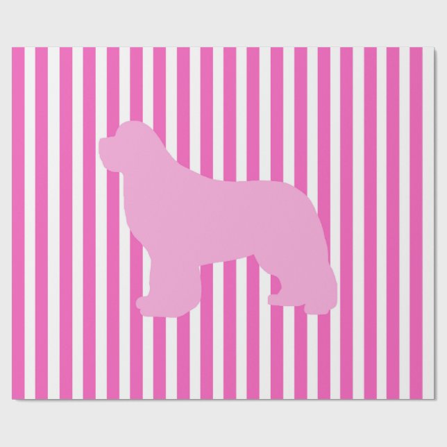 Papel de embrulho rosa para presente de cão Newfou (Aberto)
