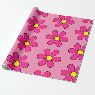 Papel de embrulho rosa retro daisy