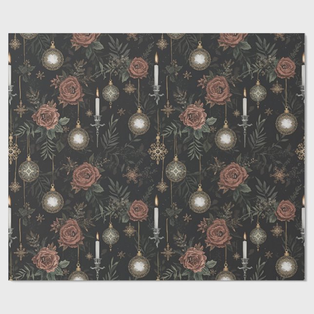 Papel de embrulho – Rosas Carmesim, Ornamentos Dou (Aberto)