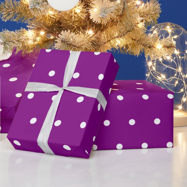 Papel de embrulho roxo com bolinhas brancas chique (Feriados)