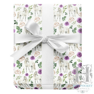 Papel de Embrulho Roxo Floral Equestre Rústico