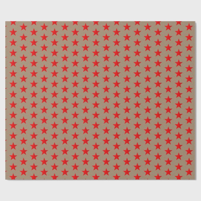 Papel de embrulho Rustic Kraft Bright Red Stars (Aberto)