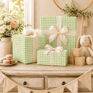 Papel de embrulho Sage Gingham para Chá de Bebê