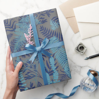 Papel de embrulho samambaias em azul e turquesa