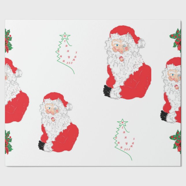 Papel de embrulho Santa Claus Poinsettias (Barra)