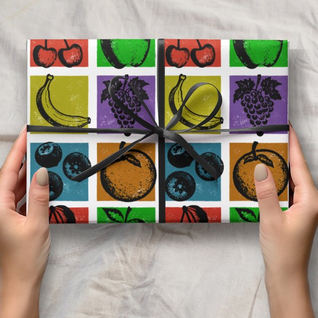 Papel de embrulho selos de frutas xadrez arco-íris (Criador carregado)