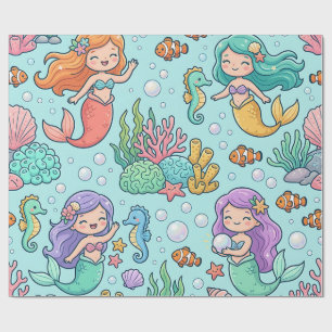 Papel de embrulho Sereia Cavalo-marinho Coral
