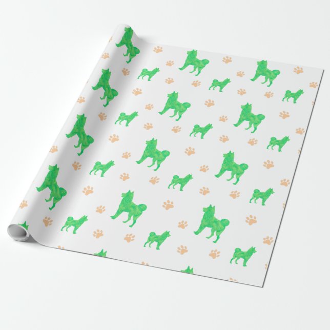 Papel de embrulho Shiba Inu - Presente verde minim (Desenrolado)