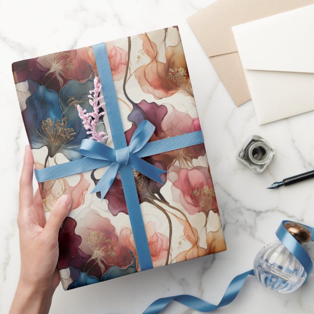 Papel de embrulho sofisticado com flores em aquare (Presentear)