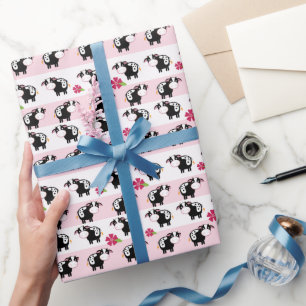 Papel de embrulho tema Fazenda Vaca Leiteira Rosa