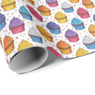 Papel de embrulho temático de bolo de aniversário