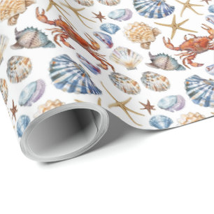 Papel de embrulho temático de estrela-do-mar e car
