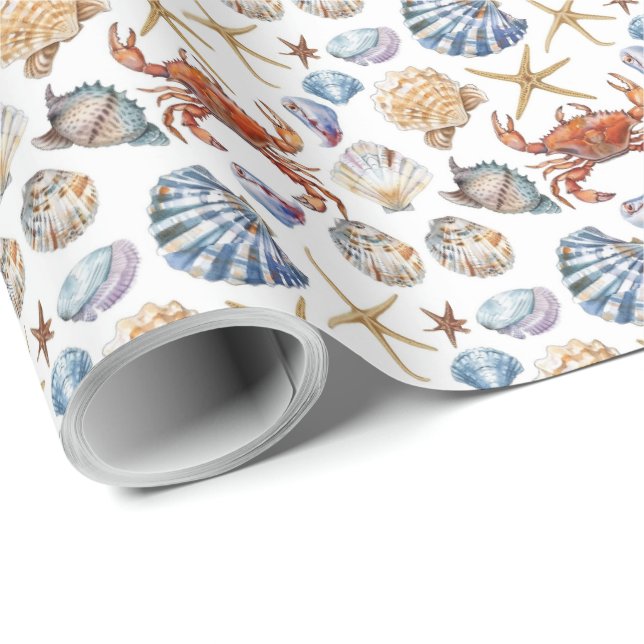 Papel de embrulho temático de estrela-do-mar e car (Ponta do rolo)