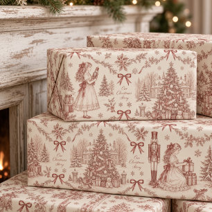 Papel de embrulho Toile de Jouy Vermelho Vintage N