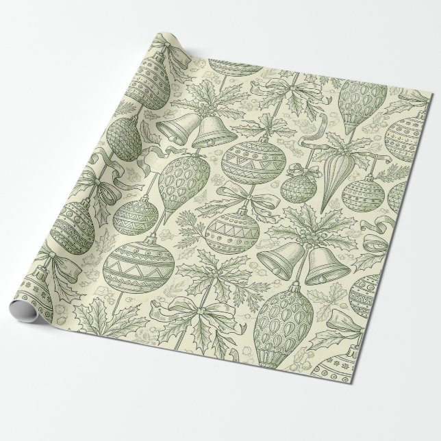 Papel de embrulho Toile de Natal Verde Sininhos e  (Desenrolado)