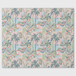 Papel de embrulho Toile Tropical Rosa e Verde, Pal